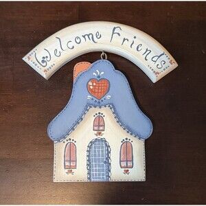 Country Cottage Style Hand Painted Wood Welcome Friends Sign 8x8 Signed